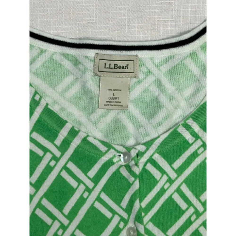 L.L. Bean Green Geometric Lattice Knit Grandmacore Preppy Retro Academia L